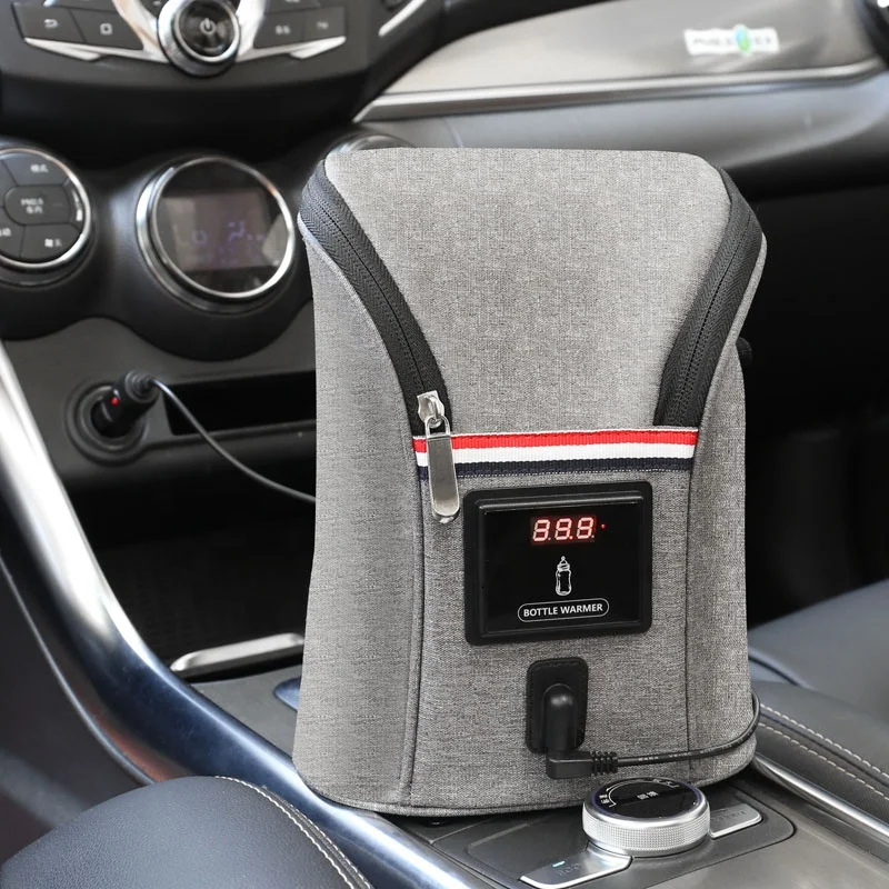 Deluxe Polyester DC 12 V Plug with electronic temperature display double bottles warmer