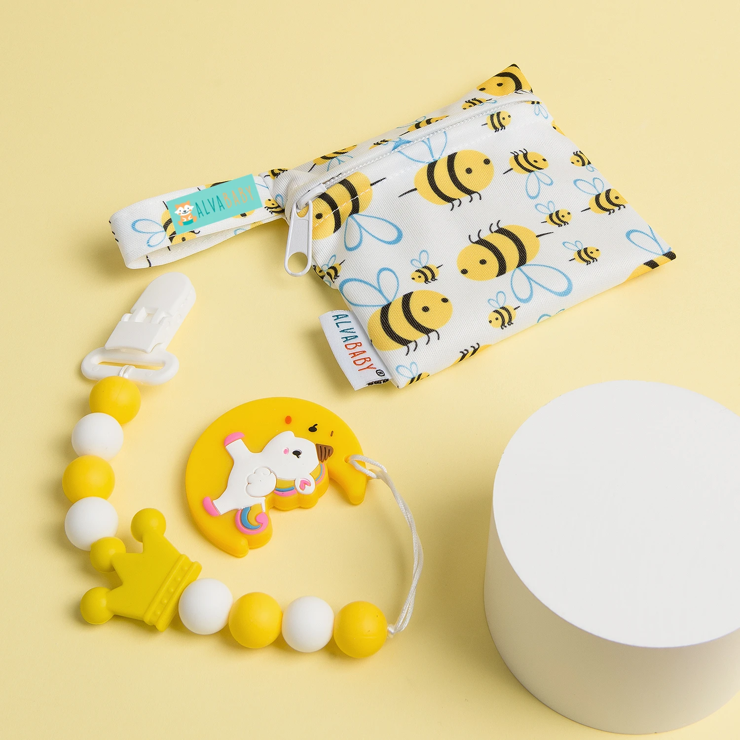 ALVABABY Silicone Pacifier Clip with Unicorn Teething Toy or Soother Holder Clip Baby Shower Gift