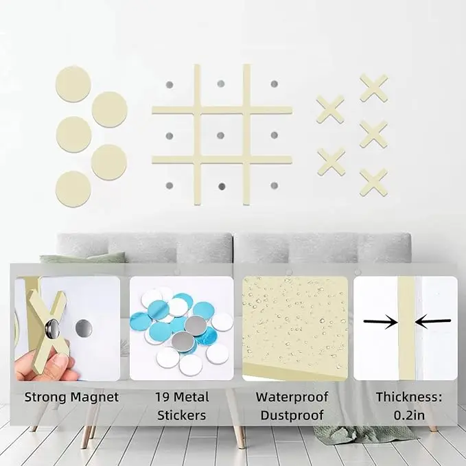 Magnetic Tic Tac Toe Wall-Mount Game Room Decor,Kids&Adults Indoor Party Game Modern Wall Decals for Kids Room