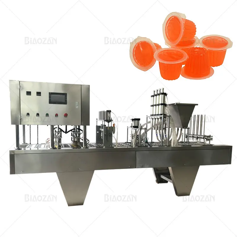 Automatic 4 Nozzles Cup Filling and Sealing Machine for Different Shapes of Jelly Yogurt Water Honey Sauce