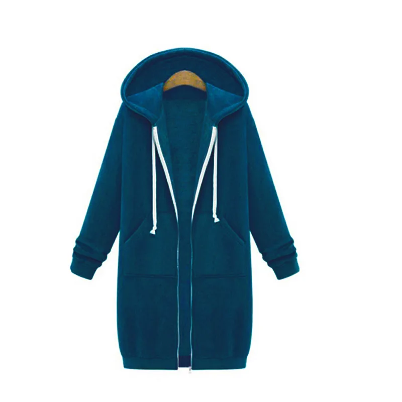 Осенняя поли дешевая Женская толстовка Свитшот хлопковый пуловер Простой Длинный рукав до колена Женская толстовка свитшот на молнии