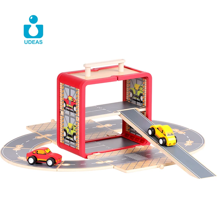 UDEAS Kids gift wooden parking garage car parking track toy