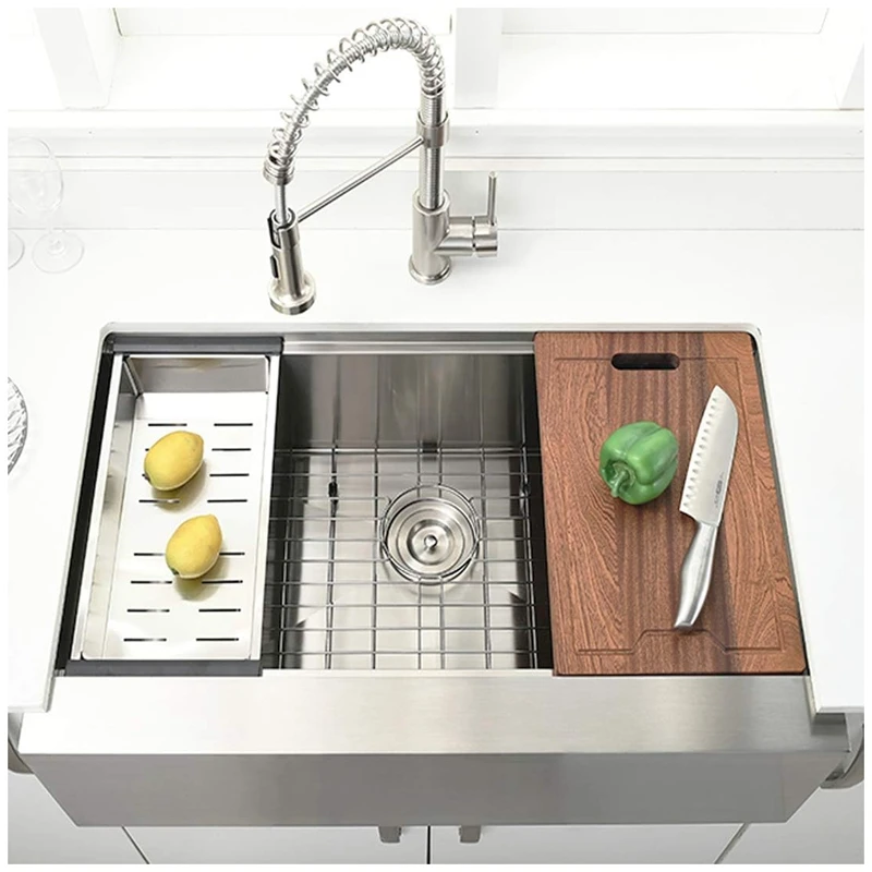 33X22 inch Farmhouse Sink 16 Gauge Stainless Steel Ledge Workstation Flat Apron-front Single Bowl Farm Kitchen Sink