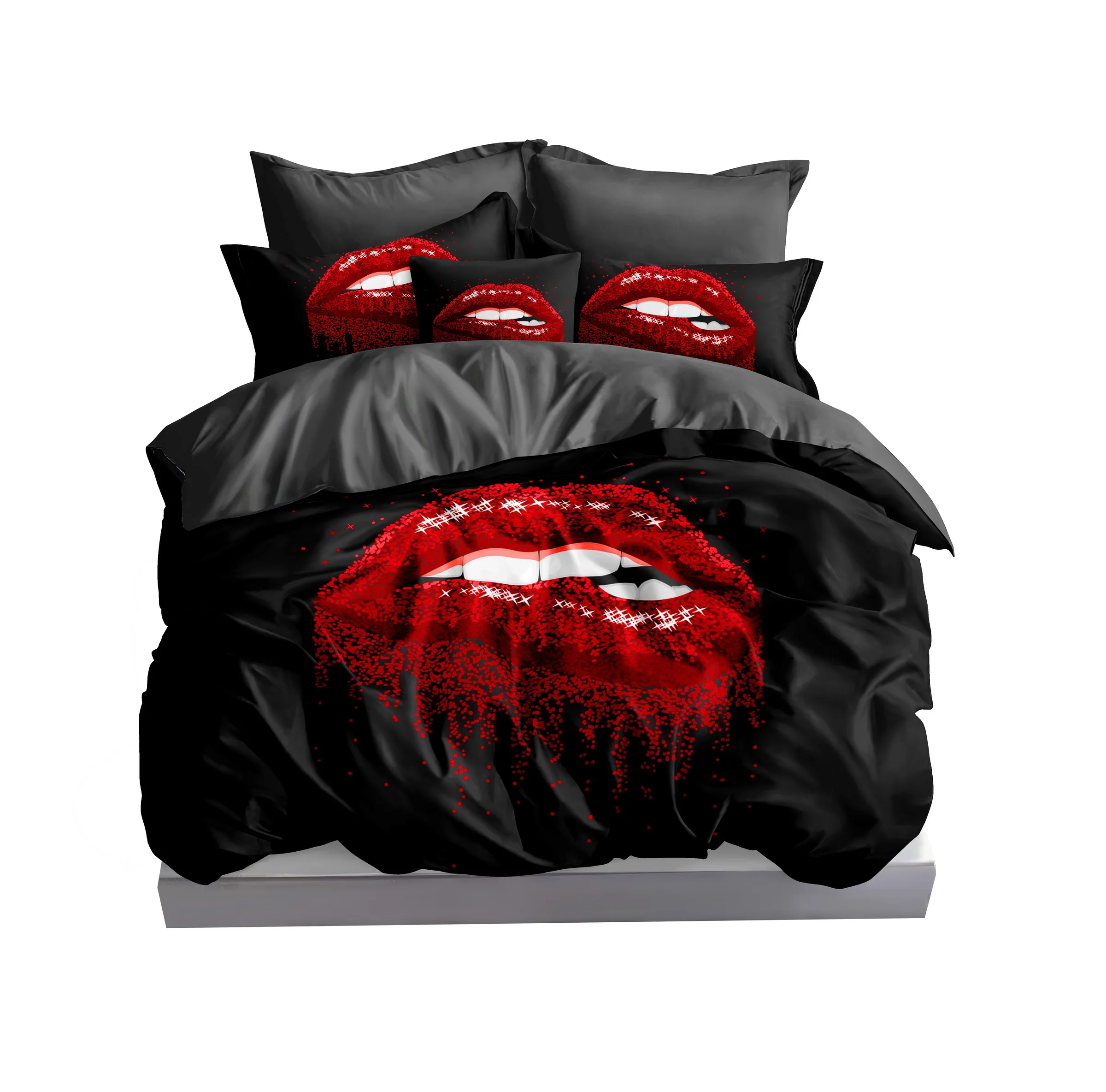 Hot sale cheap polyester 3D Digital hot red lips Printing Bedding set for Couples Lovers