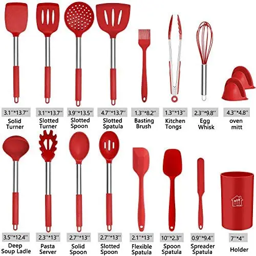 Red 8pcs silicone baking utensils Baking Tools Set include pastry brush, oven mitts,tongs and scraper set