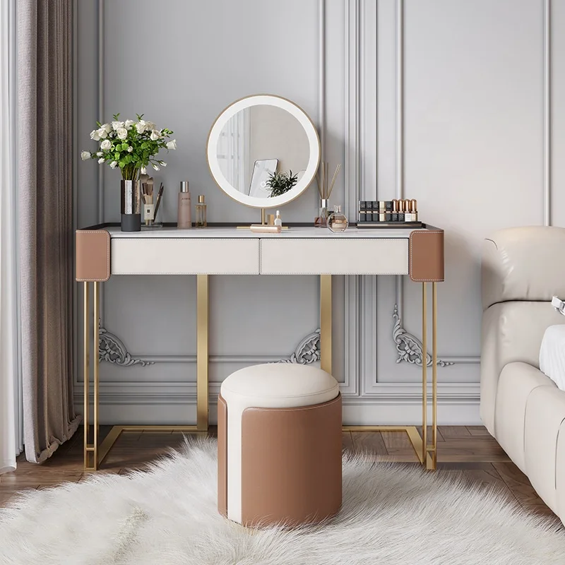 Modern Luxury High Grade Bedroom Dresser Villa rock plate top Makeup Table