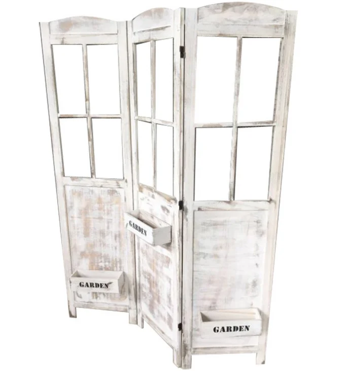 Decorative Folding Whitewashed Wooden Custom Modern Farmhouse Rustic 3 Panel Room Separator Divider Partitions for Bedroom