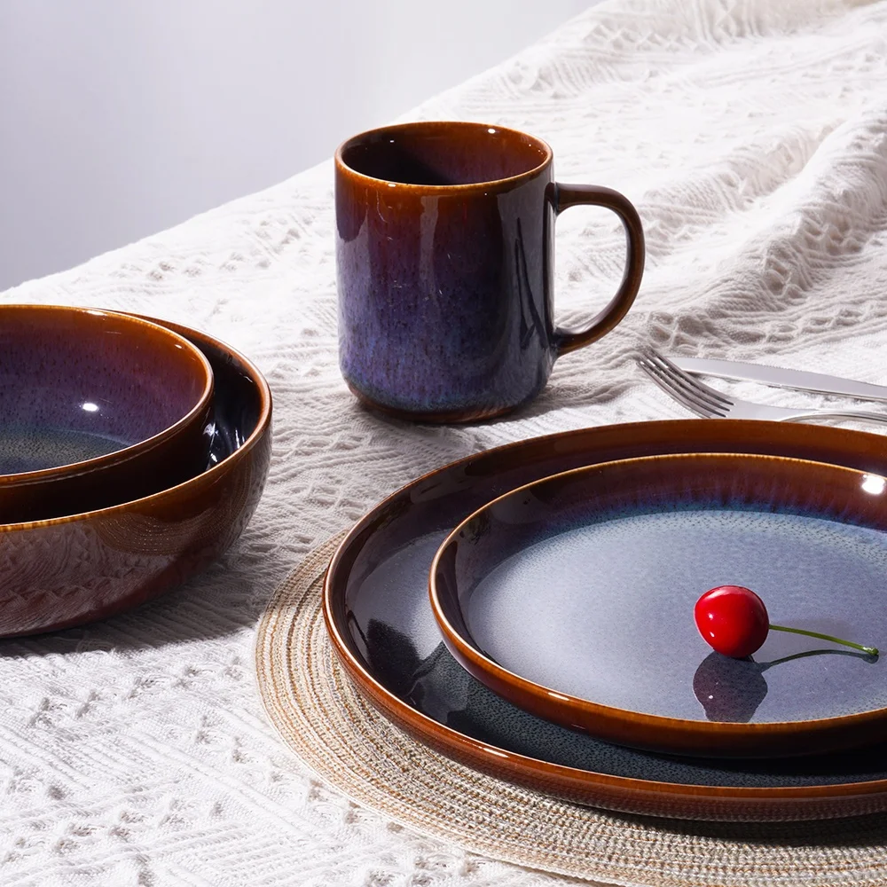 30pcs Wholesale Reactive Stoneware Dinnerware Plate Reactive Glaze Dinnerware Sets