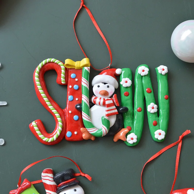 SwanLace Santa cane Bow gift Polymer clay pendant for window Christmas tree decorative