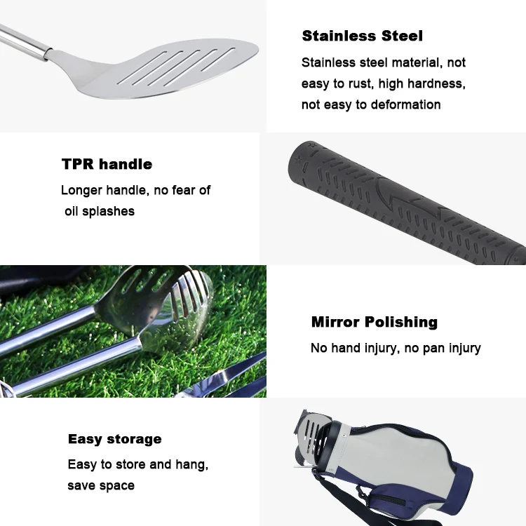 Golf Club BBQ Tools Set Stainless Steel Accessories Barbecue BBQ Tool with TPR Handle