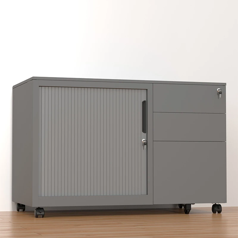 Rolling Tambour Door Filing Cabionet With 3 Drawer Office Mobile Cabinet Storage Steel Mobile Caddy Pedestal