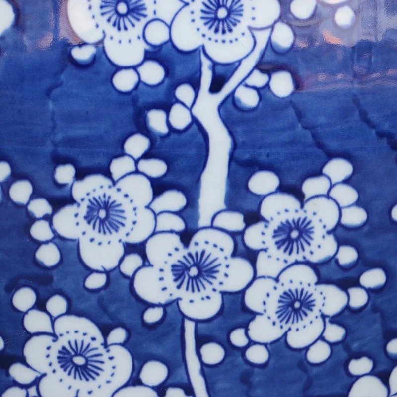 Vintage Chinese hand drawing blue and white Ice plum decorative ceramic big vat porcelain fishbowl flower pot