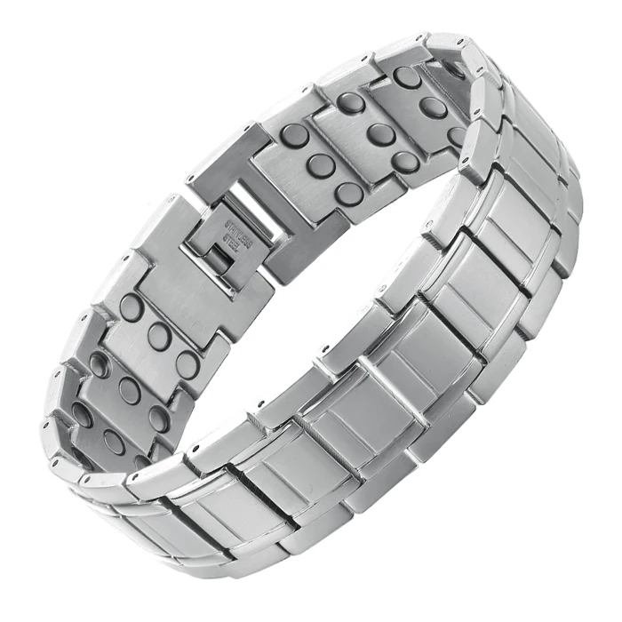 China Factory Direct Selling Wholesale Wide Silver Color Men Golf Magnetic Stainless Steel Bracelets
