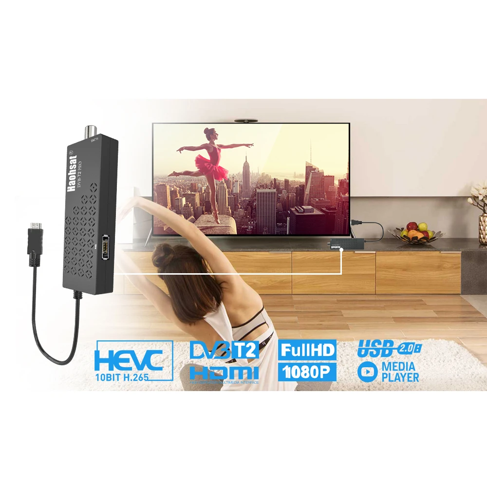 Haohsat DVB T2 Pro Digital USB WIFI 1080p Hevc 10Bit H.265 Amazon Fire TV Stick 4K For Russia Poland Italy Germany France Spain