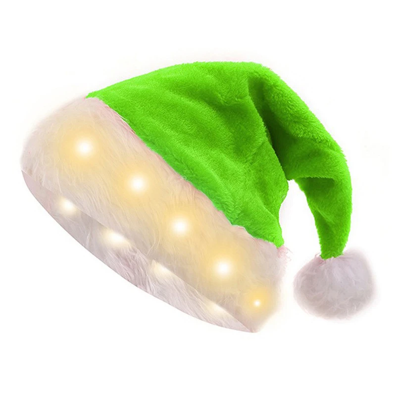 Wholesale Customized LED Red Christmas Plush Santa Claus Hat with Lights Festival Party Decoration and Item for Xmas Parties