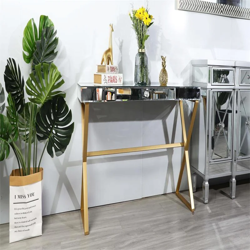 Modern Mirrored Desk Entry Table with 1 Drawers Mirrored Console Tables for Entryway Mirrored Vanity Makeup  Hallway table