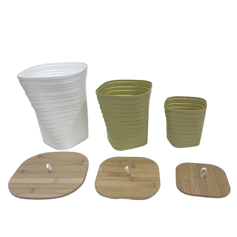 New Style High Appearance Level Bamboo Cover Thai Pattern Top Quality Desktop Trash Can Trash Can Dustbin with Lid