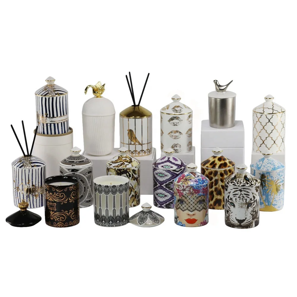Candle Container Ceramic Reed Diffuser Bottle Custom Empty Aroma Diffuser Vessel Jars With Fragrance Black Rattan Sticks And Box