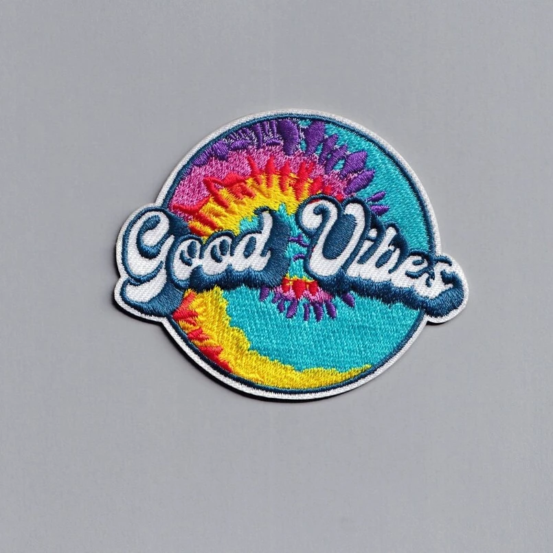 Colourful Psychedelic 60s Style Good Vibes Patch Applique Embroidered Iron-on Hippy Patch