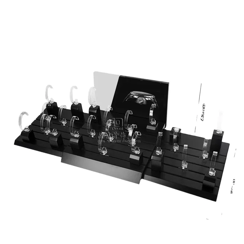 High-end manufacturer personalised custom black holder couple bracelet jewelry and hook 40 c ring watch display stand for shop