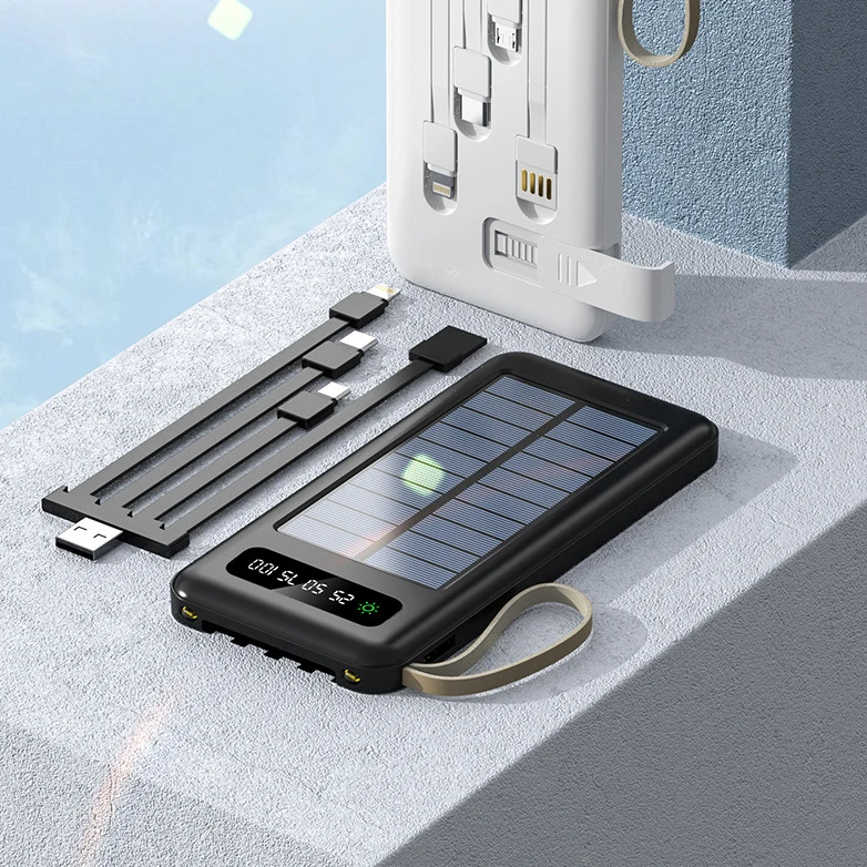 2024 2000 мАч логотип клиента Встроенный кабель солнечный Power Bank портативный открытый мобильный bank солнечная энергия