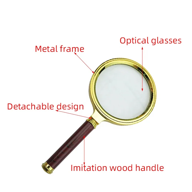 Jewelry Loupe Book and Newspaper Reading Magnifier 10X Glass Magnifying With Detachable Imitation Wood Handle Magnifier Glasses