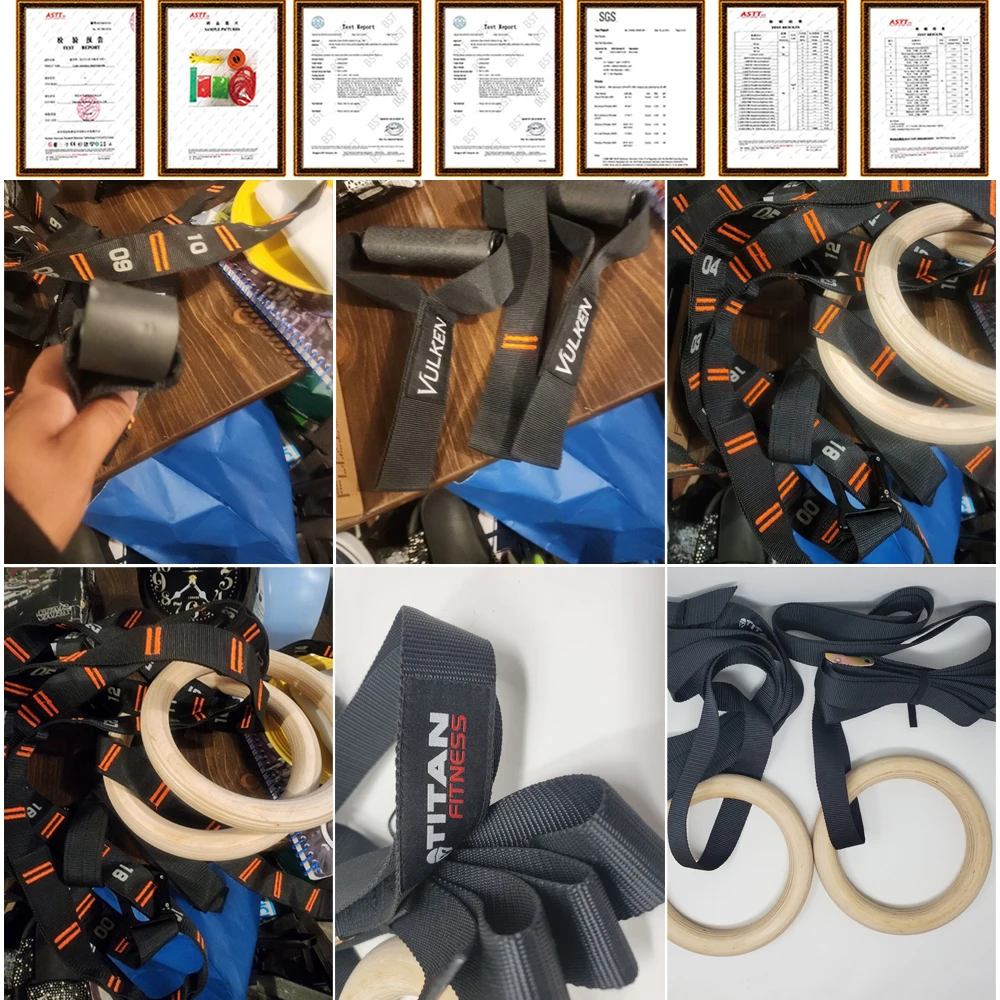 Customized Logo Workout Training HSH Sports Gym Ring Equipment Core Training Straps Wood Gymnastic Rings