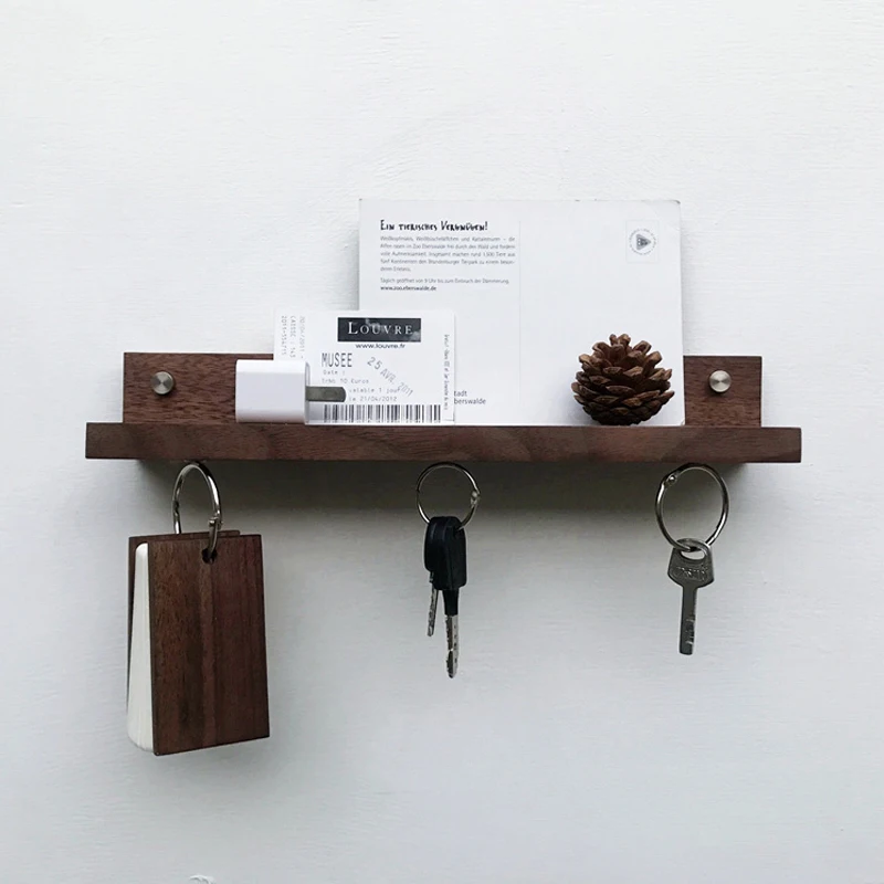 Wood Wall Mounted Magnetic Key Holders With Decorative Floating Shelve