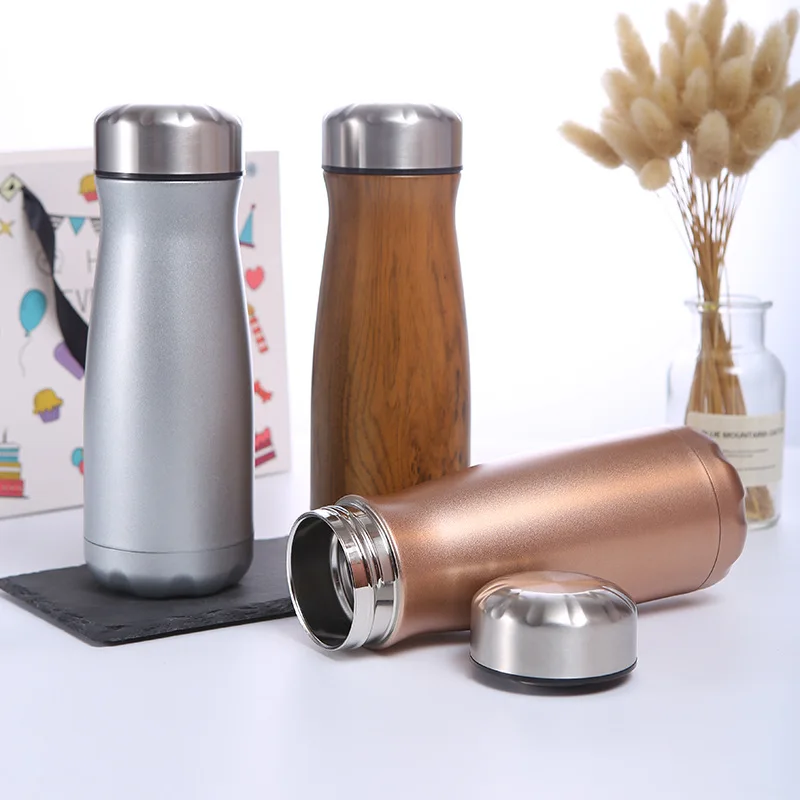 American wide mouth wood grain Coke bottle spray paint outdoor sports bottle 304 stainless steel vacuum bottle custom LOGO