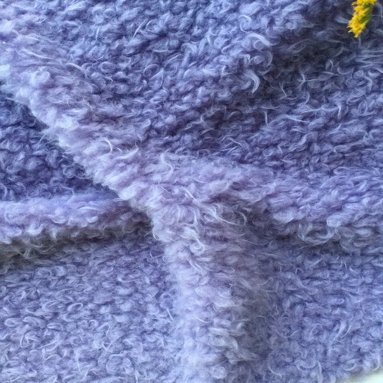 Curly Fiber Fluffy Purple 100% Polyester Circle Fleece Wool Lamb Faux Fur Blanket Fabric in Roll