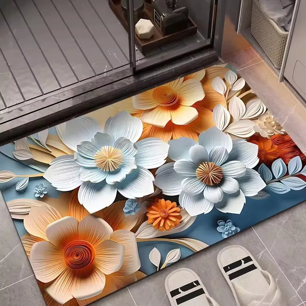 Мягкий цветок 3D коврик для ванной комнаты абсорбирующий нескользящий Быстросохнущий напольный дверной кухни спальни диатомовый