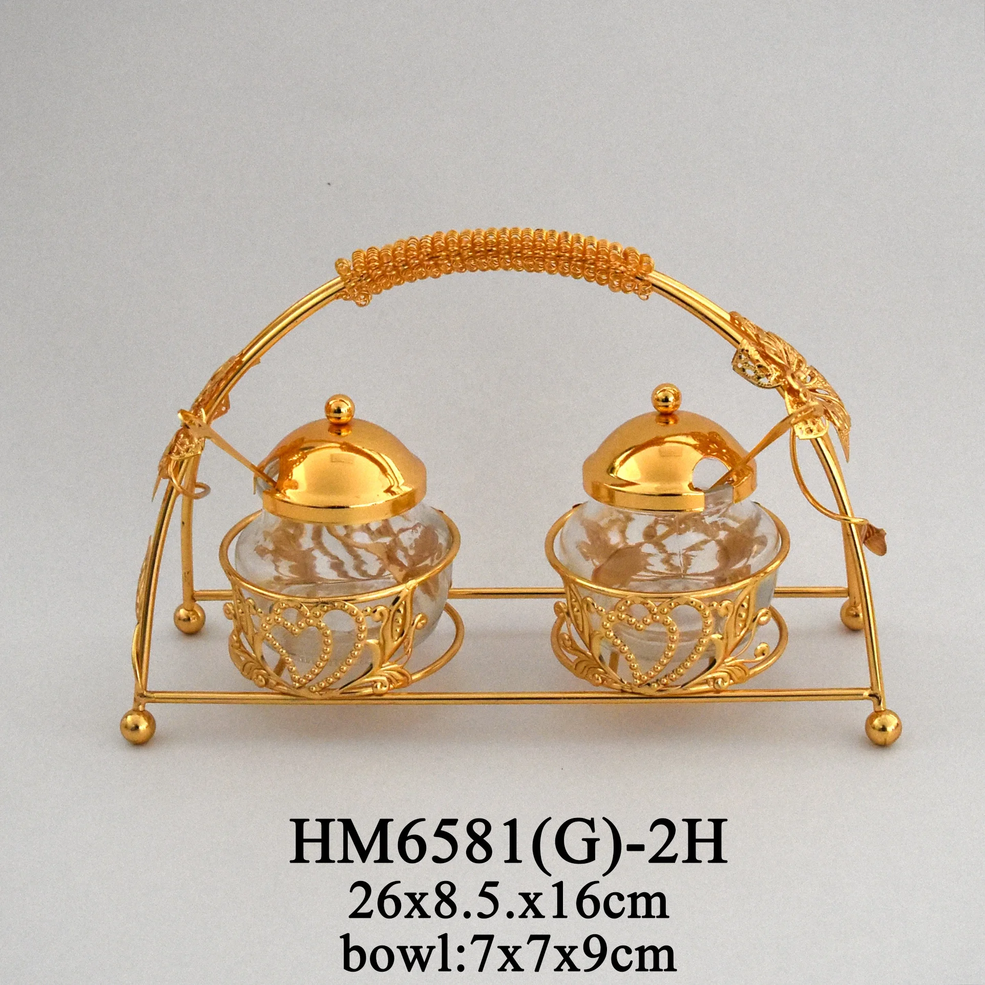 Diwali gift metal crafts restaurant hotel sugar pot salt pot set with handle