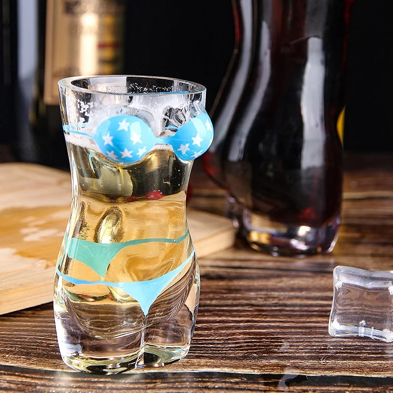 Hand painted color sexy female woman body shape Sublimation mini glass tumbler tequila shot glass cup for bar