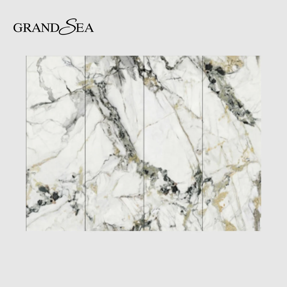 Grandsea Artificial Marble Slab Floor Tiles Calacatta White Staircase Marble Tile Floor Tabletop Slab Kitchen Countertop