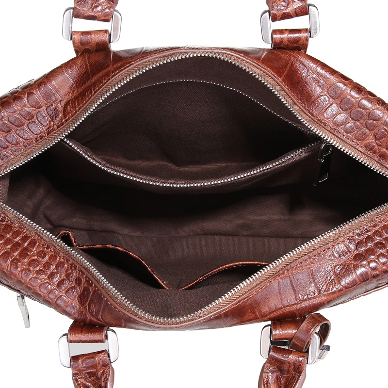 Business Office Laptop Bag Alligator Crocodile Embossed Faux Leather Brown Handmade Briefcase Bag