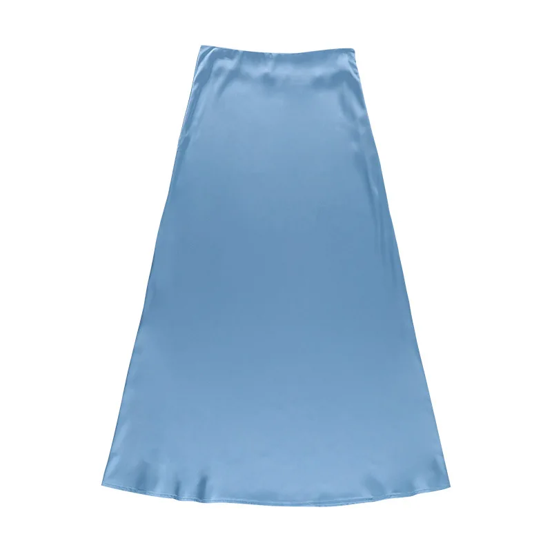 2022 Summer New Fashionable Female Casual Elegant Office Wear Pleated High Waist Midi Skirts Solid Satin Maxi Long Skirts Women