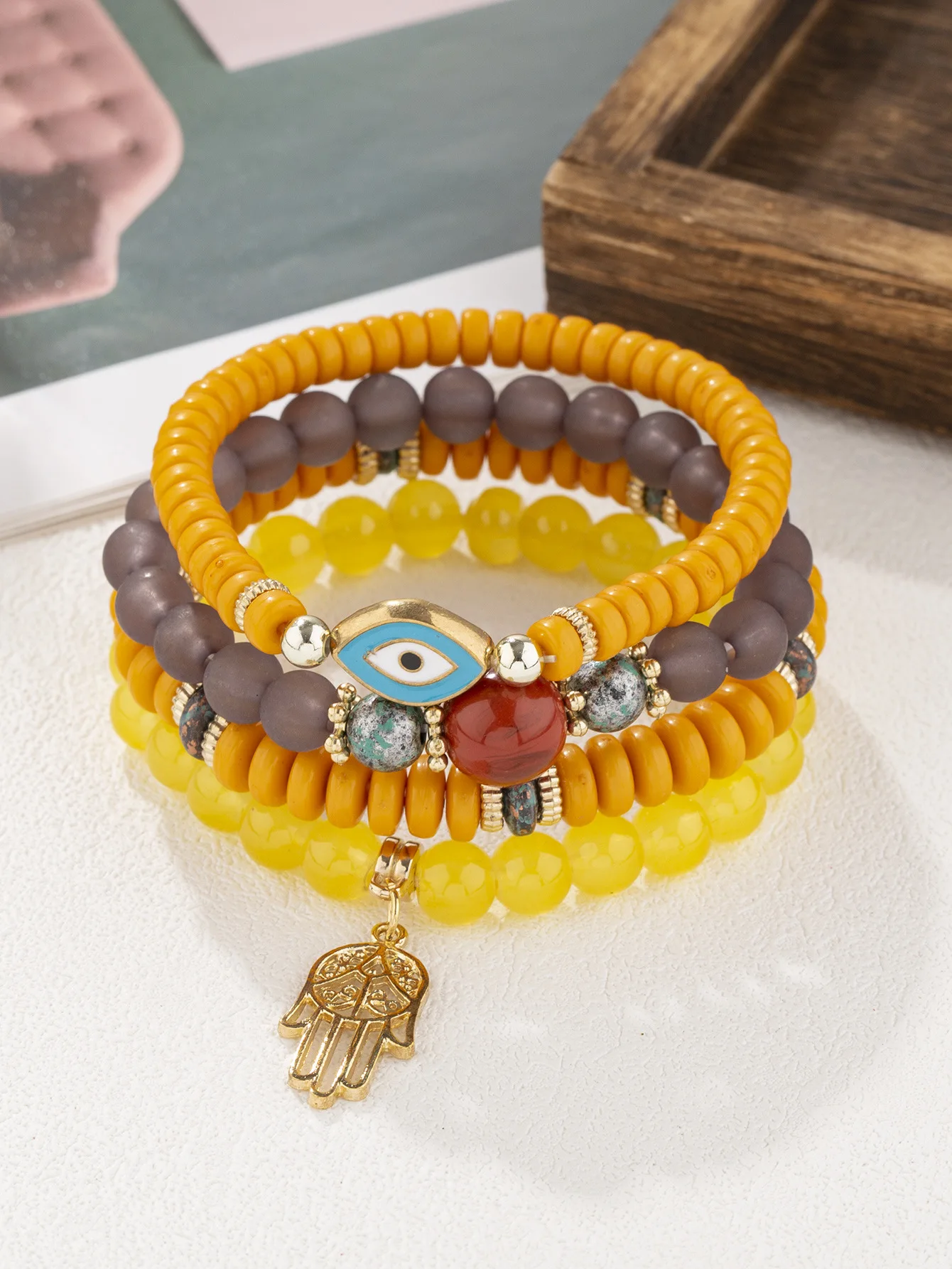 Evil Eyes Bracelets Pack Crystal Bohemian Bracelet Set Beaded Mixed Hamsa Hand Palm Protection Stretch Jewelry for Women Girls