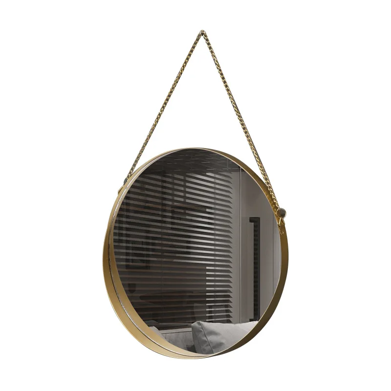 Nordic home decor bathroom dormitory makeup wrought iron hanging gold wall mirror decorative
