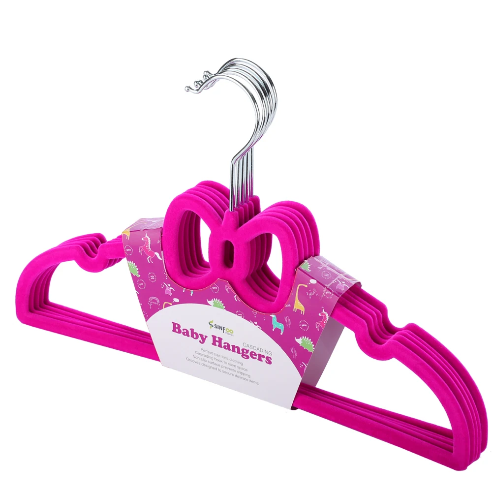 Velvet Hanger Manufacturer Pink Lovely Bow Shape Cute Velvet Kids Hanger for Cloths