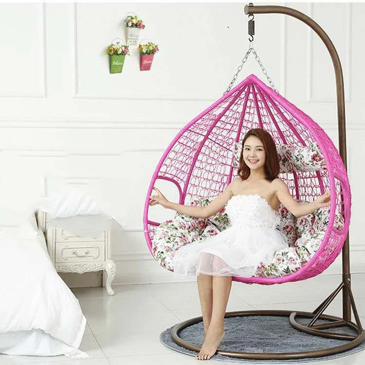 Indoor Outdoor Lazy People Hanging Basket Wicker Chair Age 3+ Five-Point Safety Belt Rattan Balcony Leisure Cradle Chair