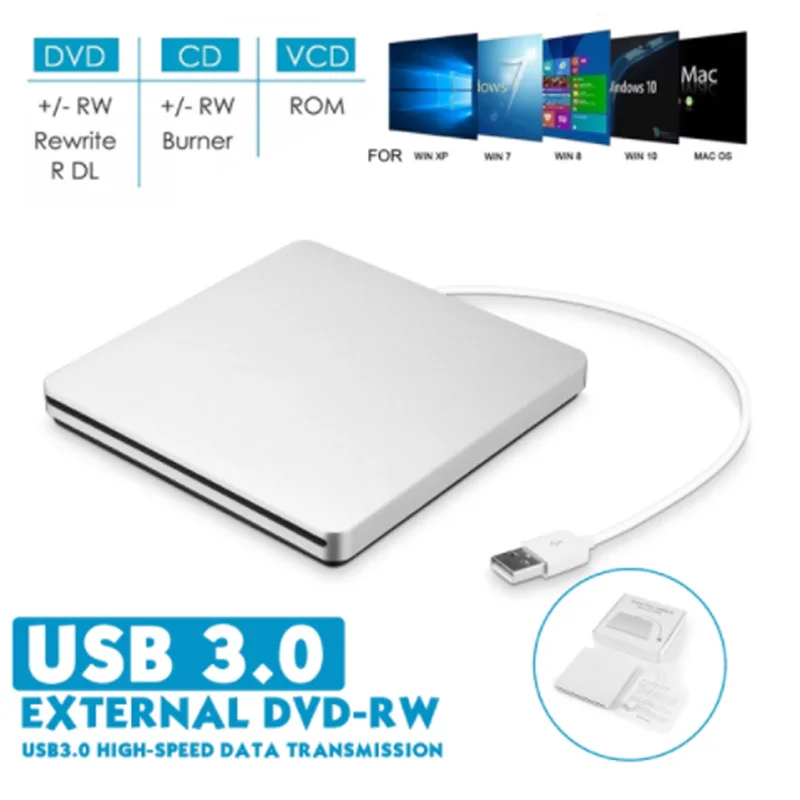  USB 3 0 щелевой загрузкой диска внешний dvd-плеер CD/DVD дисков RW записывающийся-рекордер Тип присоски для Apple Mac портативных ПК Win записная