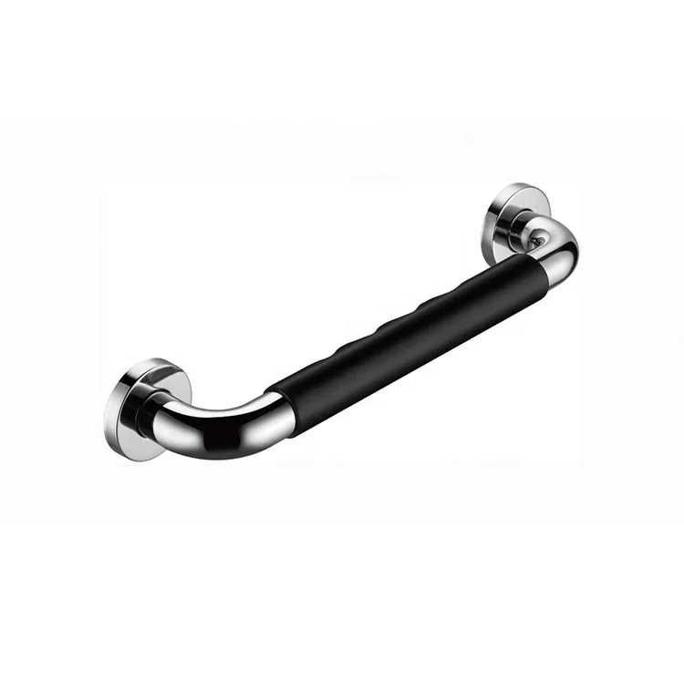 LQS 25mm Dia Silica Gel Grip with Stainless Steel 304 Bathtub Shower Safety Black Grab Bar