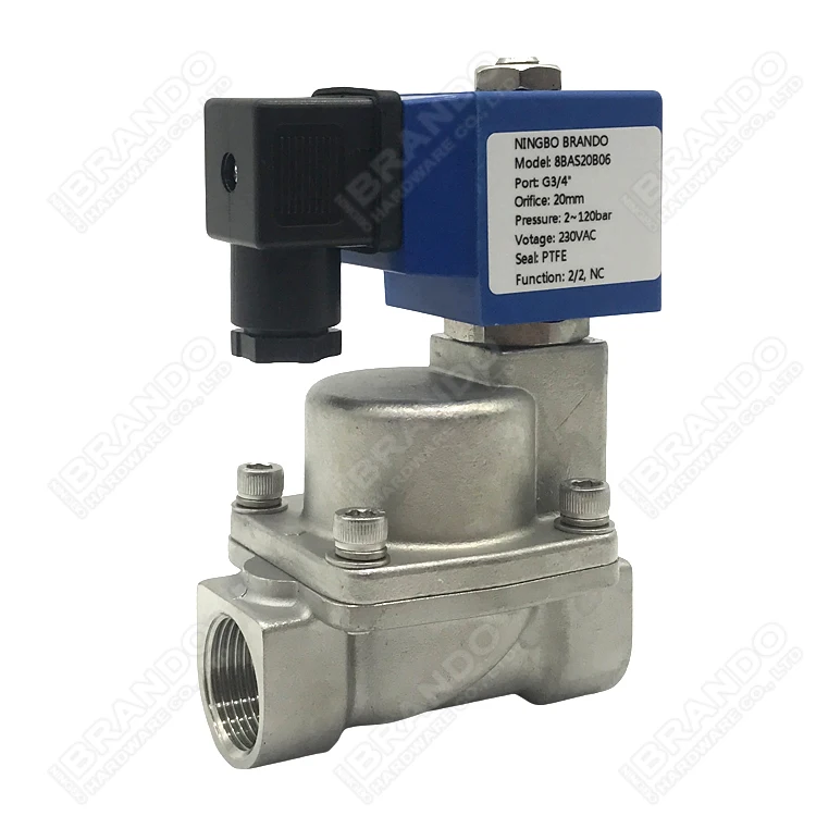 50 100 120 bar High Pressure Water Air Gas Stainless Steel 304 Solenoid Valve 3/8' 1/2' 3/4' 1' 12V 24V DC 110V 220V AC
