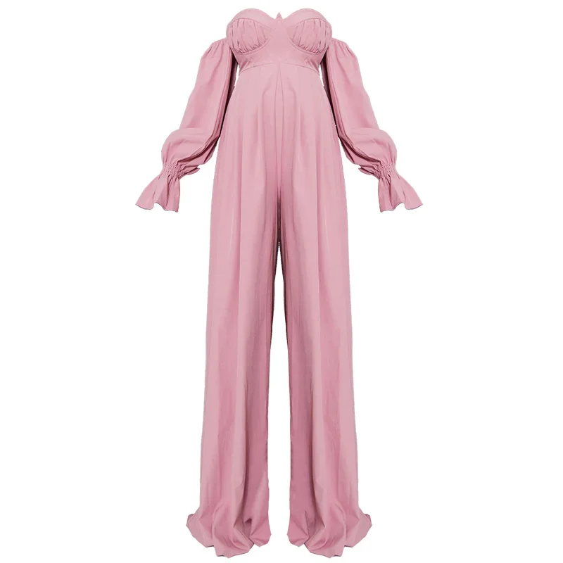 New fashion women s casual plus size loose  neckline one shoulder corset  wide leg  maternity jumpsuit