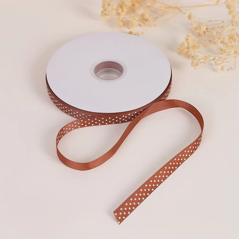 Custom 16mm 5/8 inch Polka Dot Polyester ribbon Fresh Flower Bouquet Packaging Ribbon Birthday Cake Baking Gift box ribbon