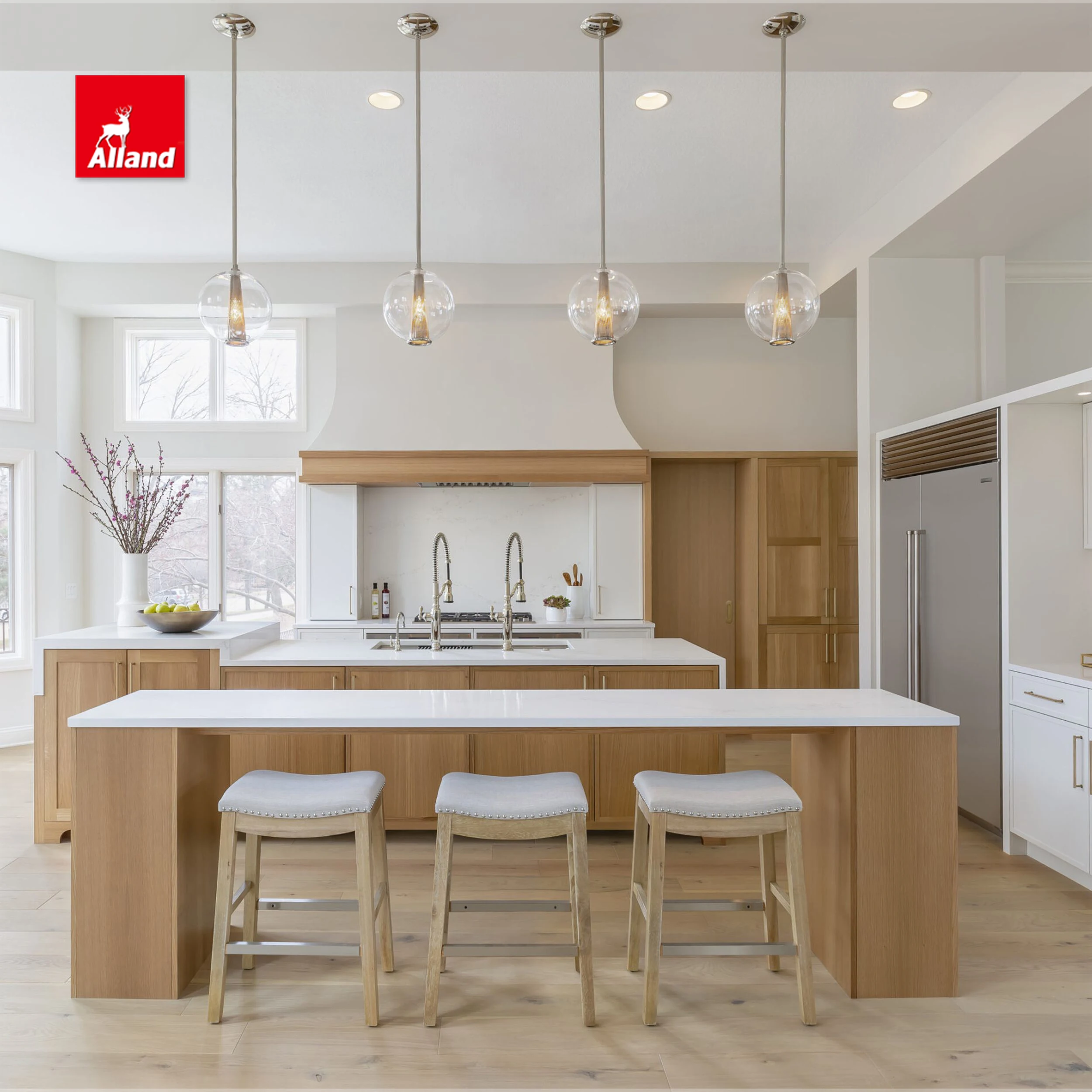 Custom-Made Cozy Delightful Rift Cut White Oak Kitchen Cabinet Frosty White Natural Light Grain Slim Shaker For Homeowner Deco