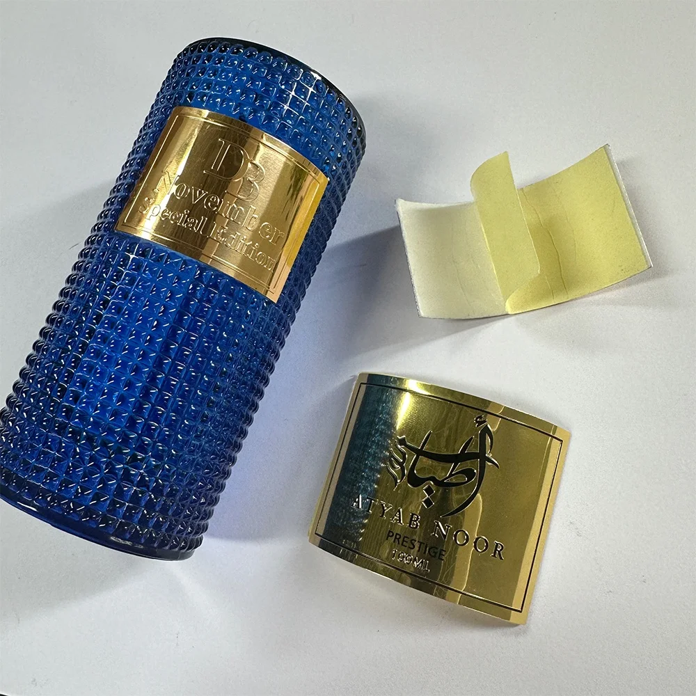custom aluminum metal 3d stickers perfume fragrance private label  for bottles packaging