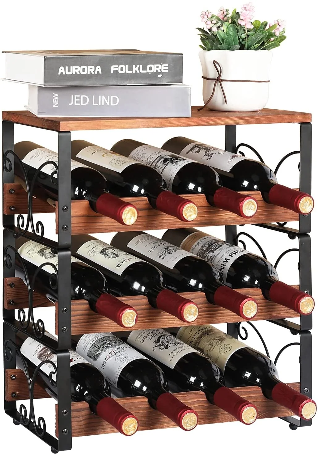 Hot Selling Countertop Wine Rack Wood Metal Wine Bottle Holder Storage Rack Stand Stackable Perfection Organizer