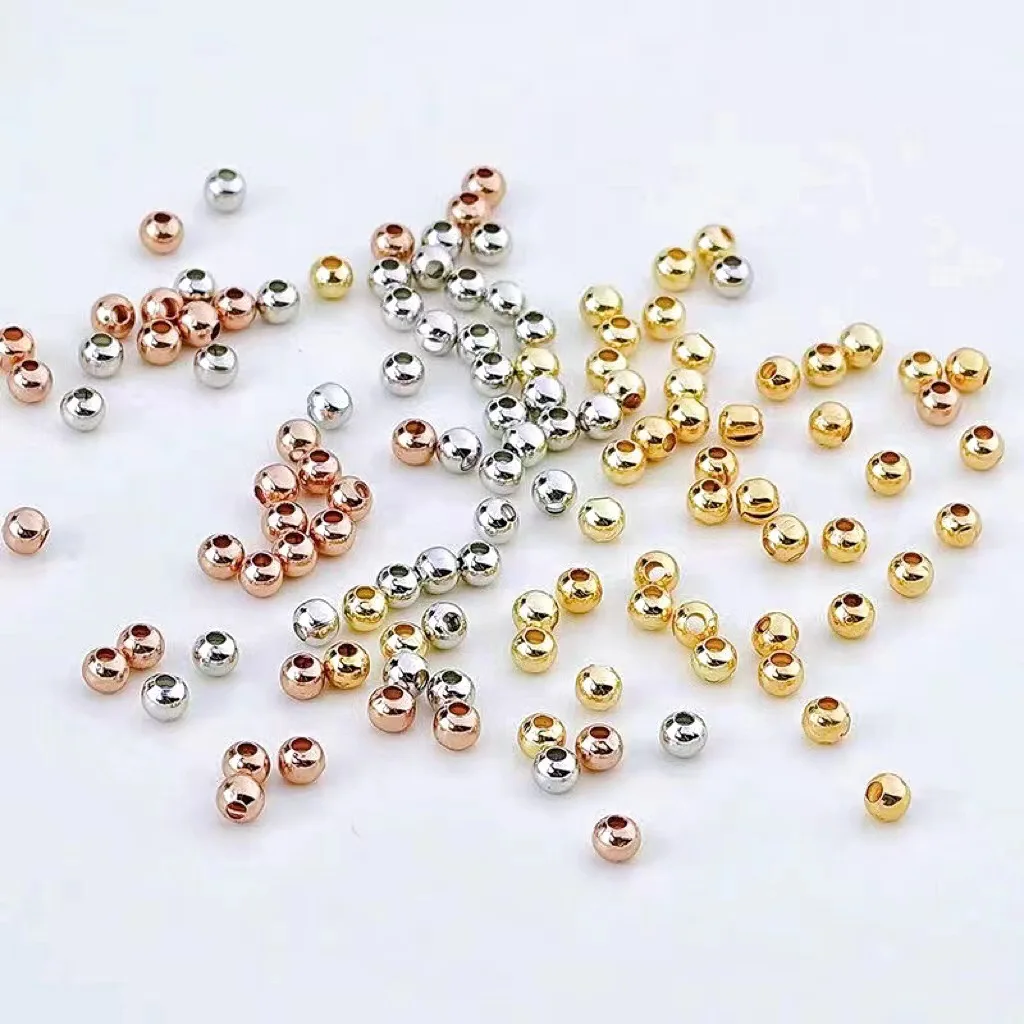 14k 18k Gold Plated Spacer Metal Beads Round Ball for Jewelry Making Bracelets Necklaces