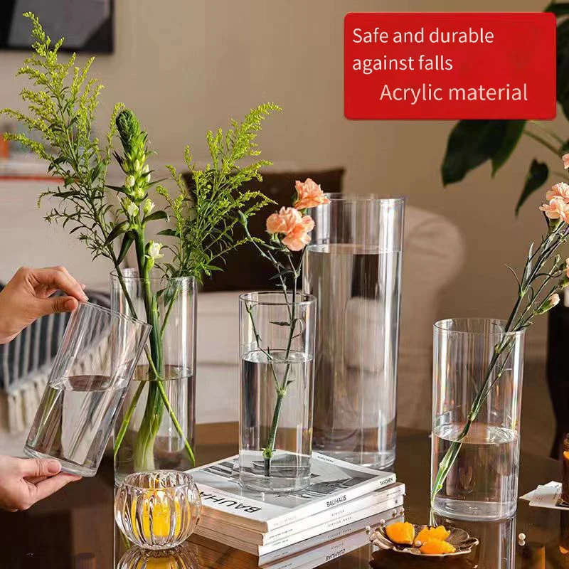 2024 New wholesale flower acrylic large clear vase for wedding living room decoration